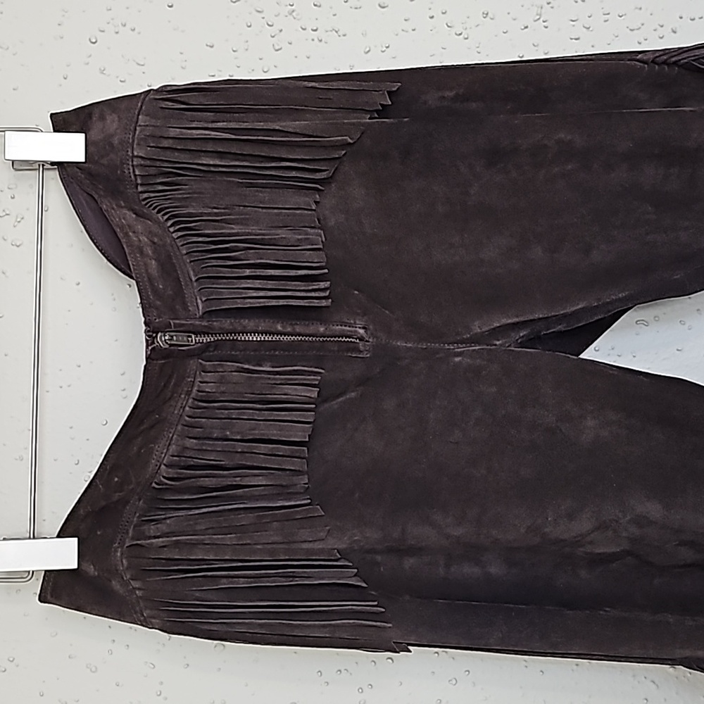 Genuine Leather Dark Brown Pants with Fringe Details Size 8 Aprox - Picture 4 of 16